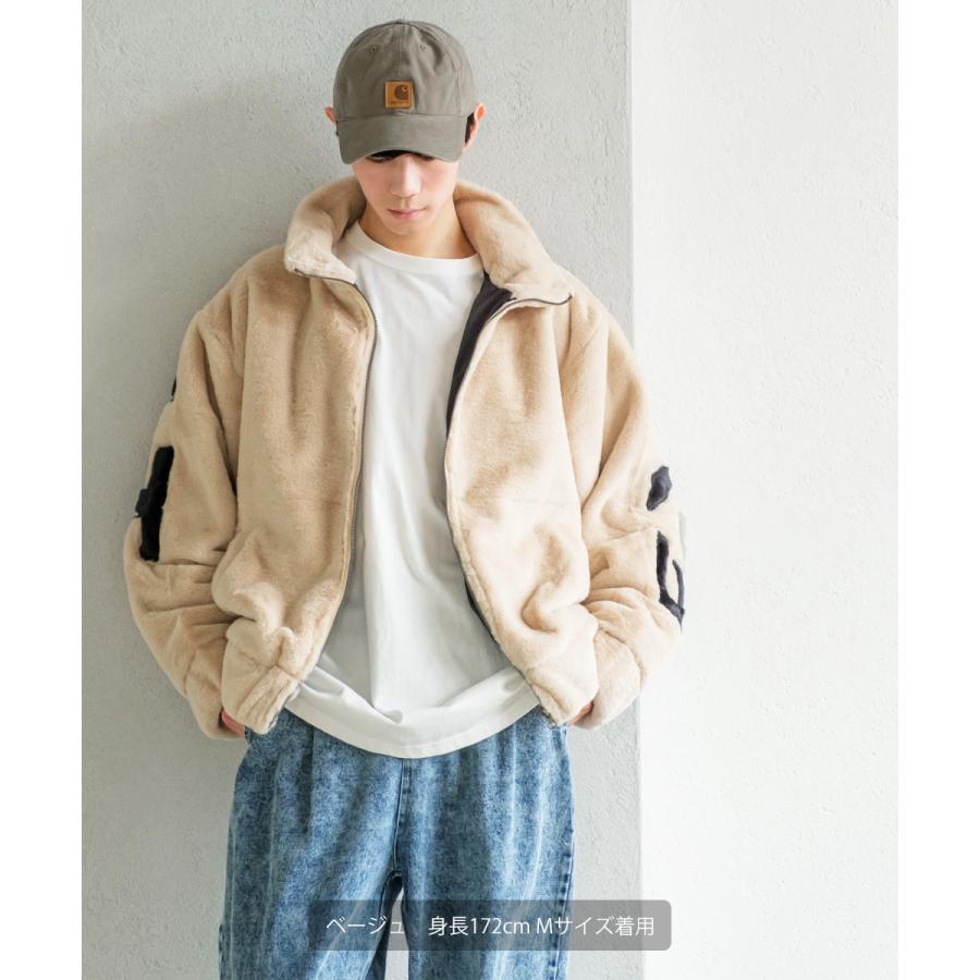 バックロゴ ファーブルゾン メンズ ジャケット ビッグシルエット オーバーサイズ 大きいサイズ ゆったり ドロップショルダー アウター 韓国 ブラック | improves | 08