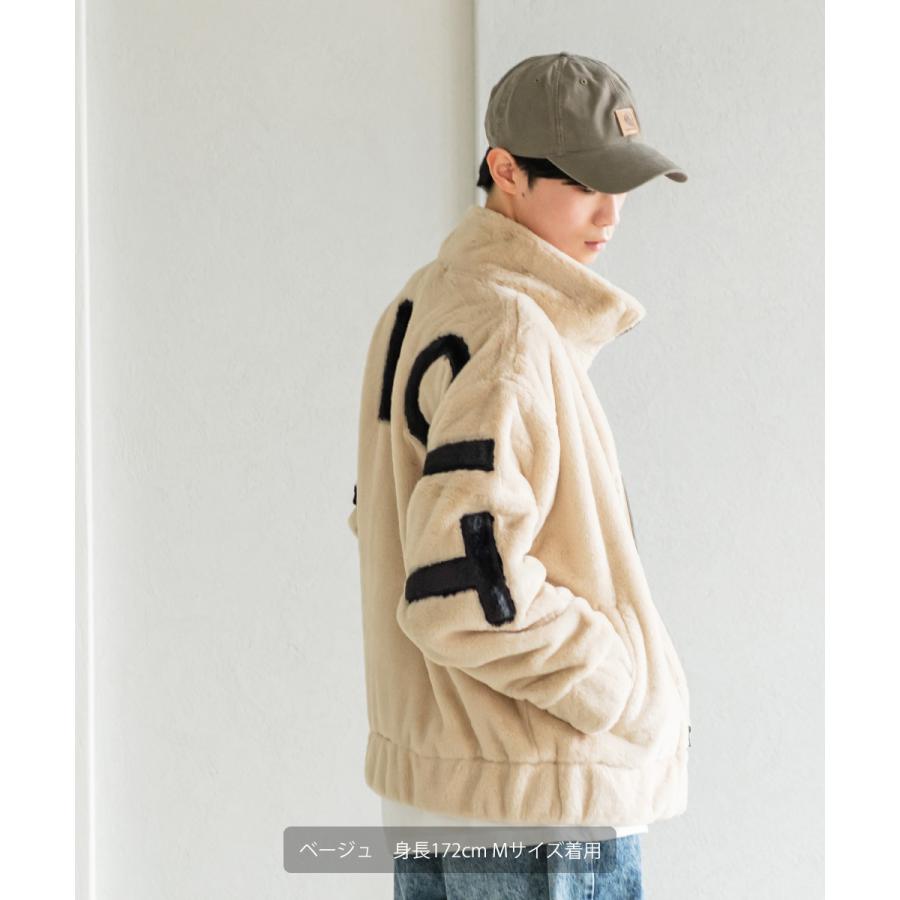 バックロゴ ファーブルゾン メンズ ジャケット ビッグシルエット オーバーサイズ 大きいサイズ ゆったり ドロップショルダー アウター 韓国 ブラック | improves | 09