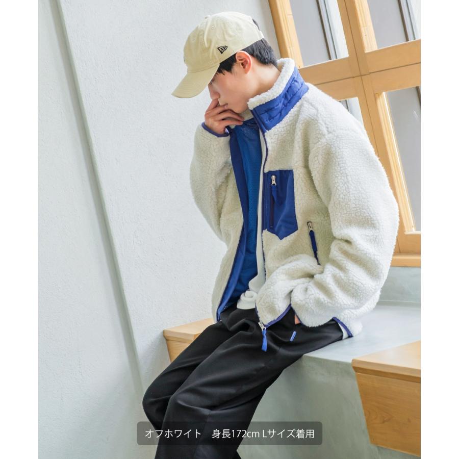 裏メッシュ ボアブルゾン メンズ ジャケット ボアフリース もこもこ アウトドア アメカジ スポーツMIX ライトアウター ブラック オフホワイト | improves | 02