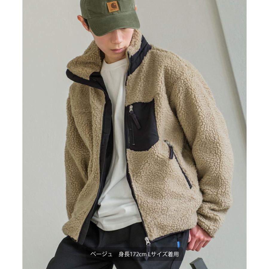 裏メッシュ ボアブルゾン メンズ ジャケット ボアフリース もこもこ アウトドア アメカジ スポーツMIX ライトアウター ブラック オフホワイト | improves | 04