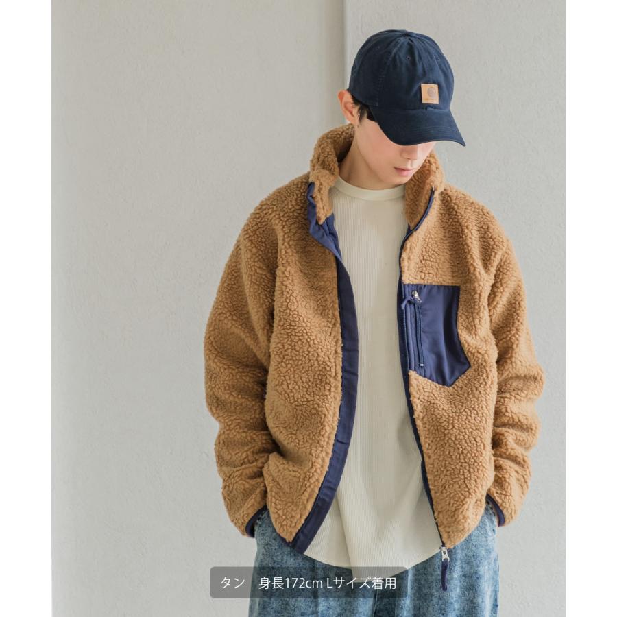 裏メッシュ ボアブルゾン メンズ ジャケット ボアフリース もこもこ アウトドア アメカジ スポーツMIX ライトアウター ブラック オフホワイト | improves | 09