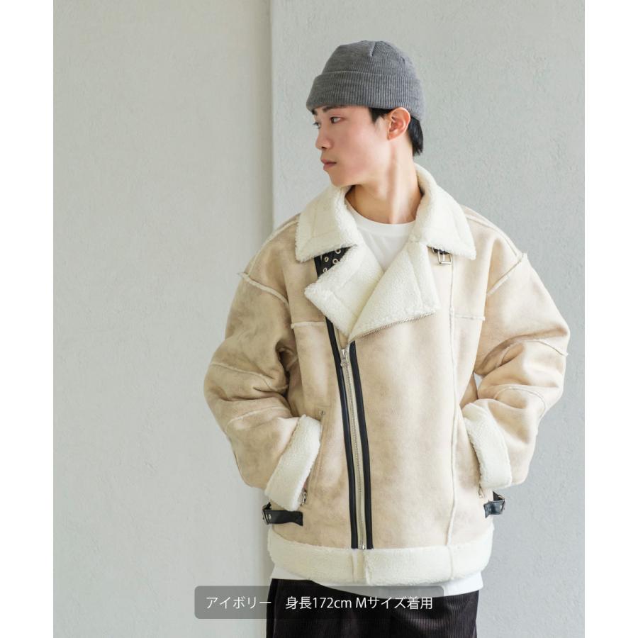 ムートンライダースジャケットfurジャケット ムートンコート ボアコート faux mouton riders JK/フェイク