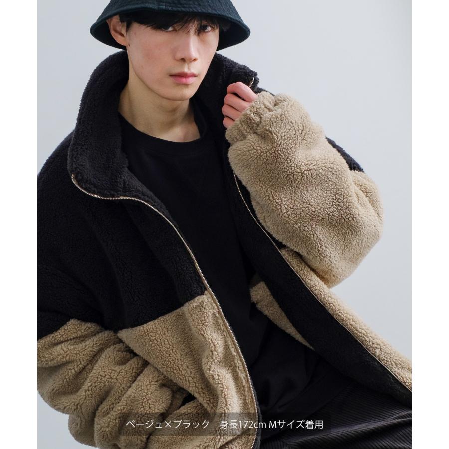 シャギーボアジャケット メンズ シープボア スタンドカラー ブルゾン ビッグシルエット オーバーサイズ 大きいサイズ ゆったり ドロップショルダー | improves | 16