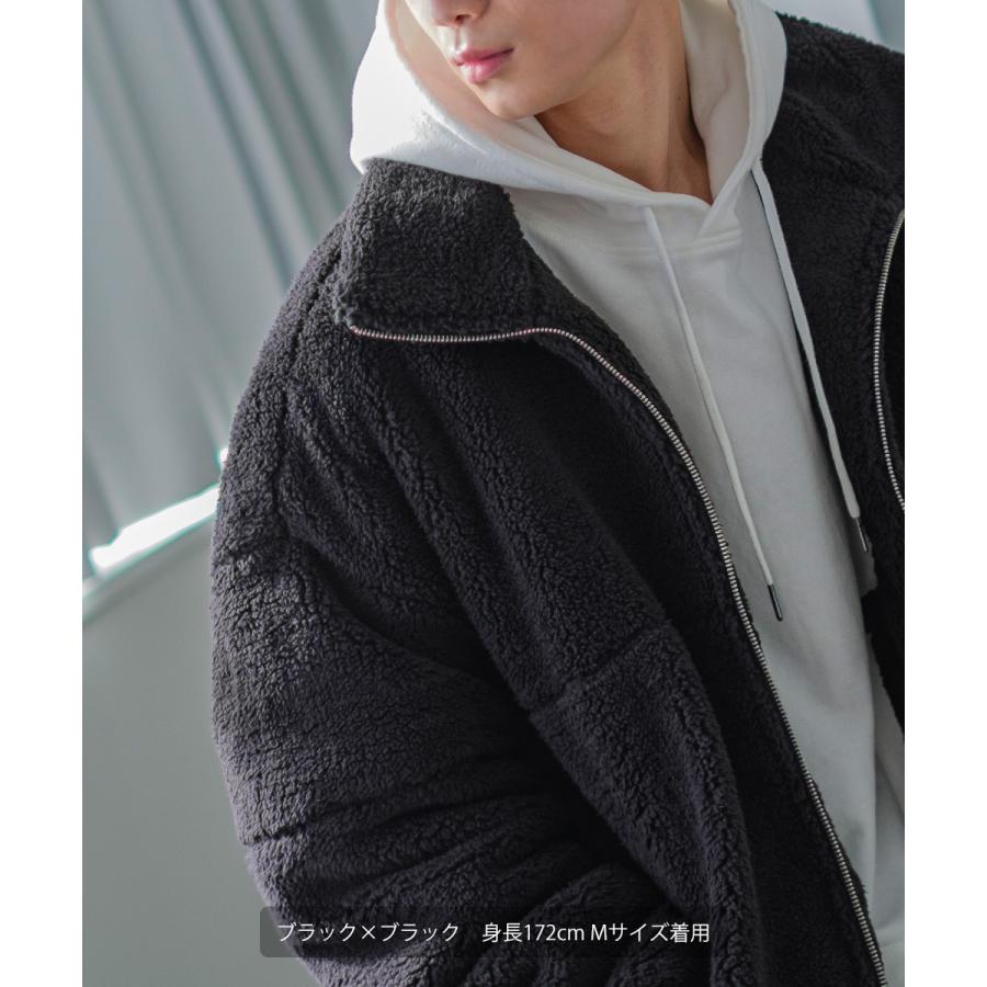 シャギーボアジャケット メンズ シープボア スタンドカラー ブルゾン ビッグシルエット オーバーサイズ 大きいサイズ ゆったり ドロップショルダー | improves | 06