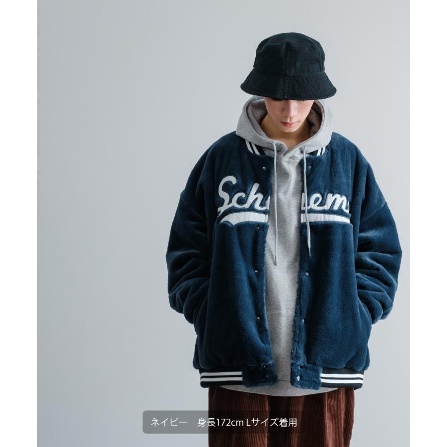 ロゴ刺繍ファースタジャン メンズ ファージャケット スタジアムジャンパー ジャケット ブルゾン ビッグシルエット オーバーサイズ 大きいサイズ ゆったり | improves | 01