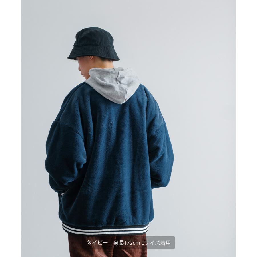 ロゴ刺繍ファースタジャン メンズ ファージャケット スタジアムジャンパー ジャケット ブルゾン ビッグシルエット オーバーサイズ 大きいサイズ ゆったり | improves | 05