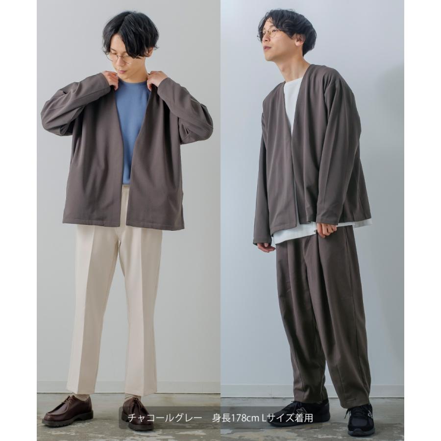 ノーカラージャケット メンズ セットアップ対応 カットジョーゼット カーディガン テーラードジャケット とろみ きれいめ カジュアル モード 韓国ファッション | improves | 05