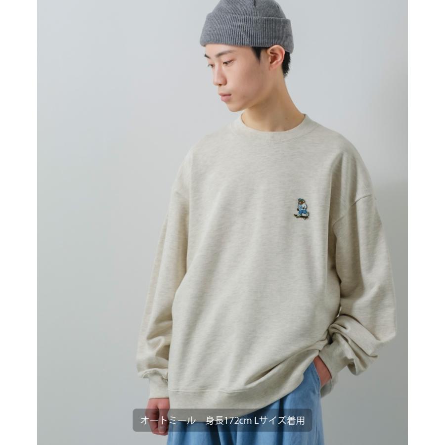 くまワンポイント刺繍 スウェット トレーナー メンズ レディース スエット クルーネック プルオーバー ビッグシルエット オーバーサイズ 大きいサイズ ゆったり | improves | 02