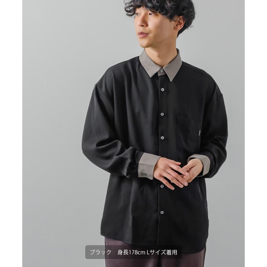 ナチュラルストレッチ クレリックシャツ メンズ 長袖 オーバーシャツ 無地 とろみ ゆったり きれいめ カジュアル モード 韓国ファッション 古着系 ホワイト 白 | improves | 11