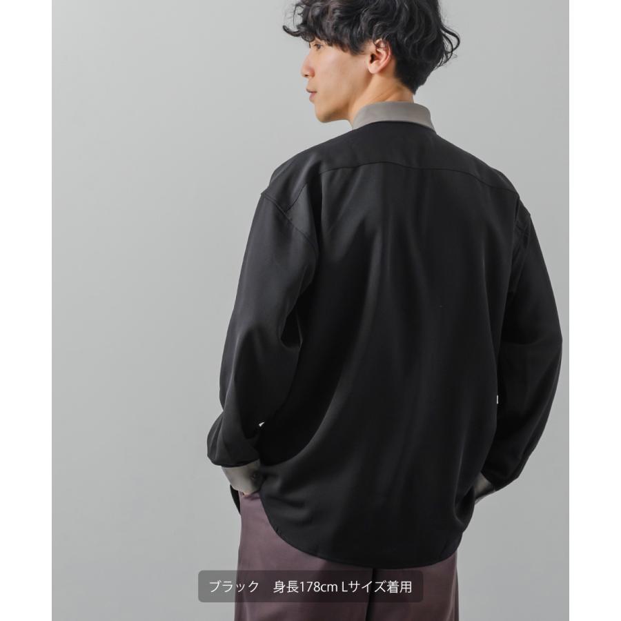 ナチュラルストレッチ クレリックシャツ メンズ 長袖 オーバーシャツ 無地 とろみ ゆったり きれいめ カジュアル モード 韓国ファッション 古着系 ホワイト 白 | improves | 12