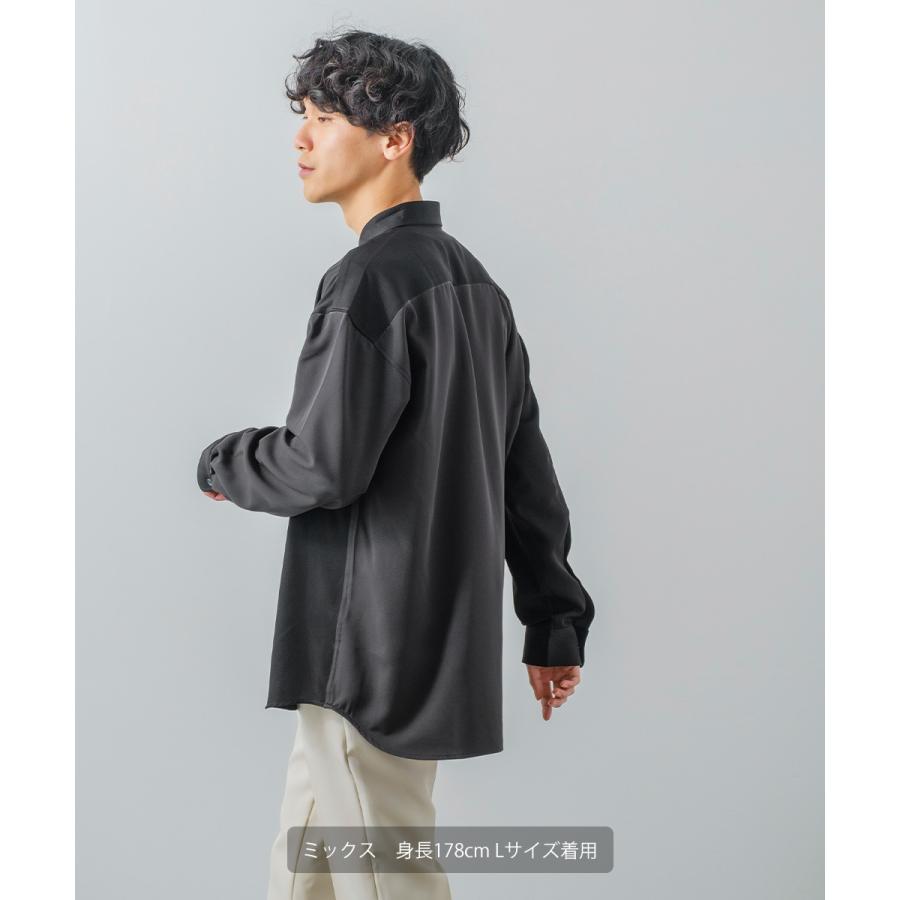 ナチュラルストレッチ クレリックシャツ メンズ 長袖 オーバーシャツ 無地 とろみ ゆったり きれいめ カジュアル モード 韓国ファッション 古着系 ホワイト 白 | improves | 15