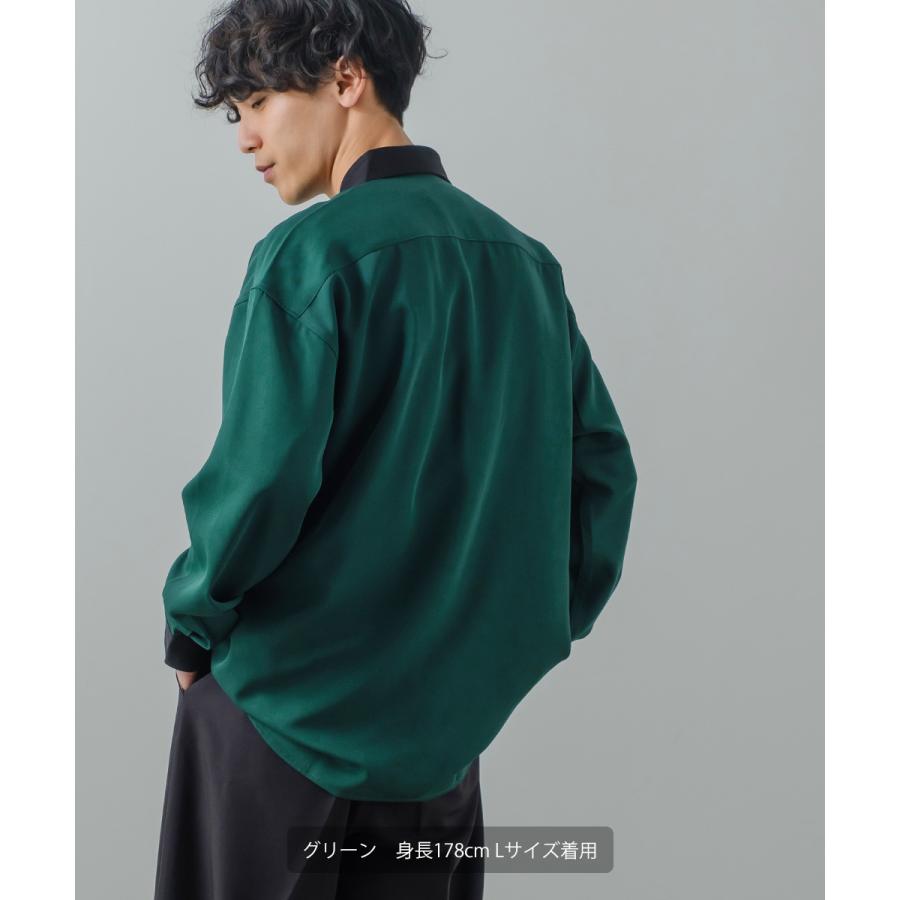 ナチュラルストレッチ クレリックシャツ メンズ 長袖 オーバーシャツ 無地 とろみ ゆったり きれいめ カジュアル モード 韓国ファッション 古着系 ホワイト 白 | improves | 17