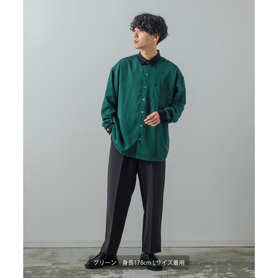 ナチュラルストレッチ クレリックシャツ メンズ 長袖 オーバーシャツ 無地 とろみ ゆったり きれいめ カジュアル モード 韓国ファッション 古着系 ホワイト 白 | improves | 18