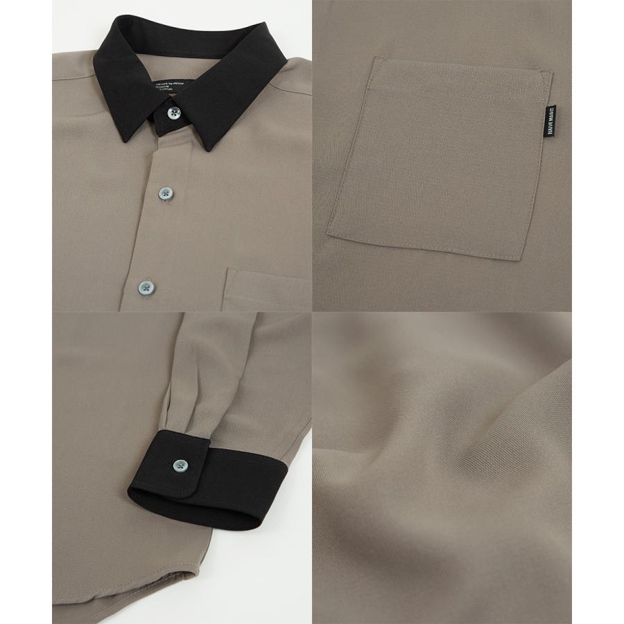 ナチュラルストレッチ クレリックシャツ メンズ 長袖 オーバーシャツ 無地 とろみ ゆったり きれいめ カジュアル モード 韓国ファッション 古着系 ホワイト 白 | improves | 19