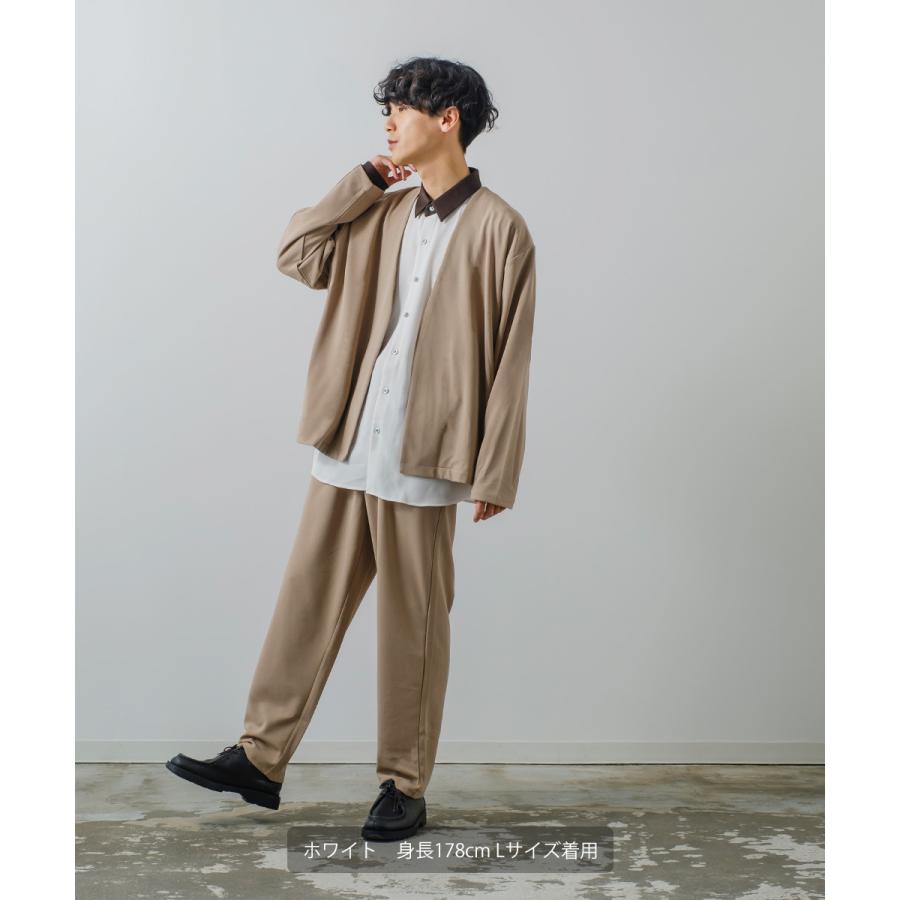 ナチュラルストレッチ クレリックシャツ メンズ 長袖 オーバーシャツ 無地 とろみ ゆったり きれいめ カジュアル モード 韓国ファッション 古着系 ホワイト 白 | improves | 03