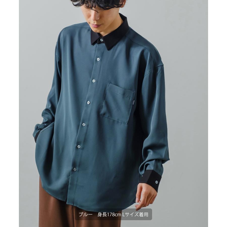 ナチュラルストレッチ クレリックシャツ メンズ 長袖 オーバーシャツ 無地 とろみ ゆったり きれいめ カジュアル モード 韓国ファッション 古着系 ホワイト 白 | improves | 06