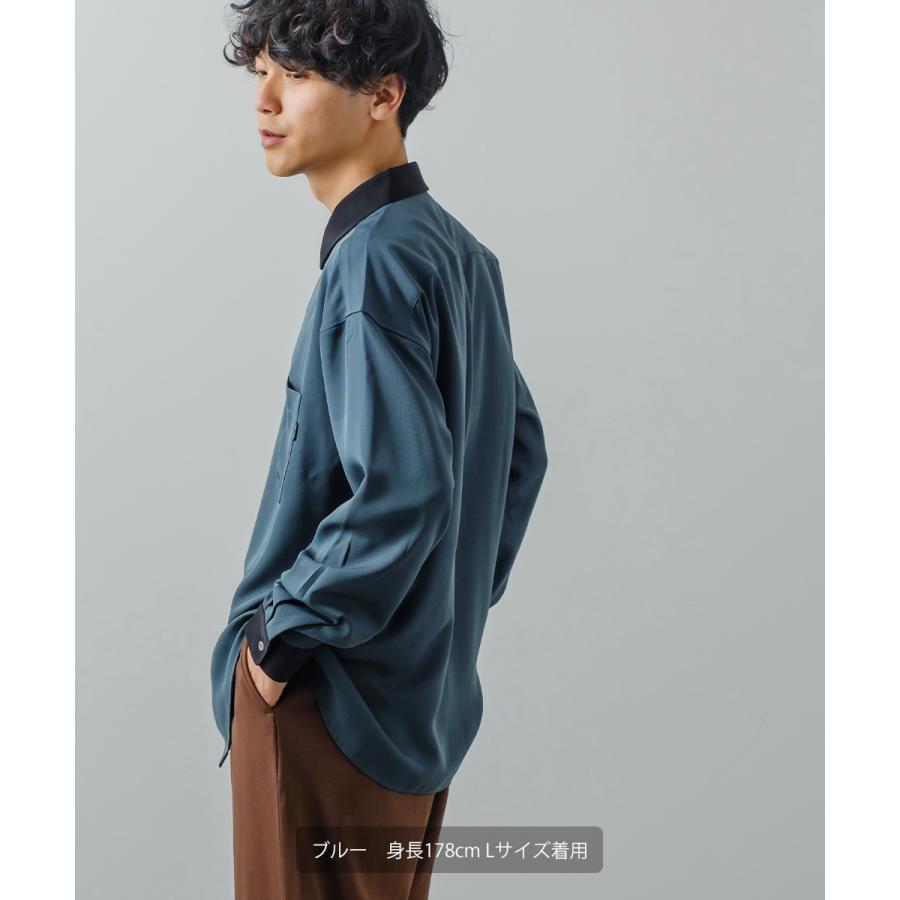 ナチュラルストレッチ クレリックシャツ メンズ 長袖 オーバーシャツ 無地 とろみ ゆったり きれいめ カジュアル モード 韓国ファッション 古着系 ホワイト 白 | improves | 07