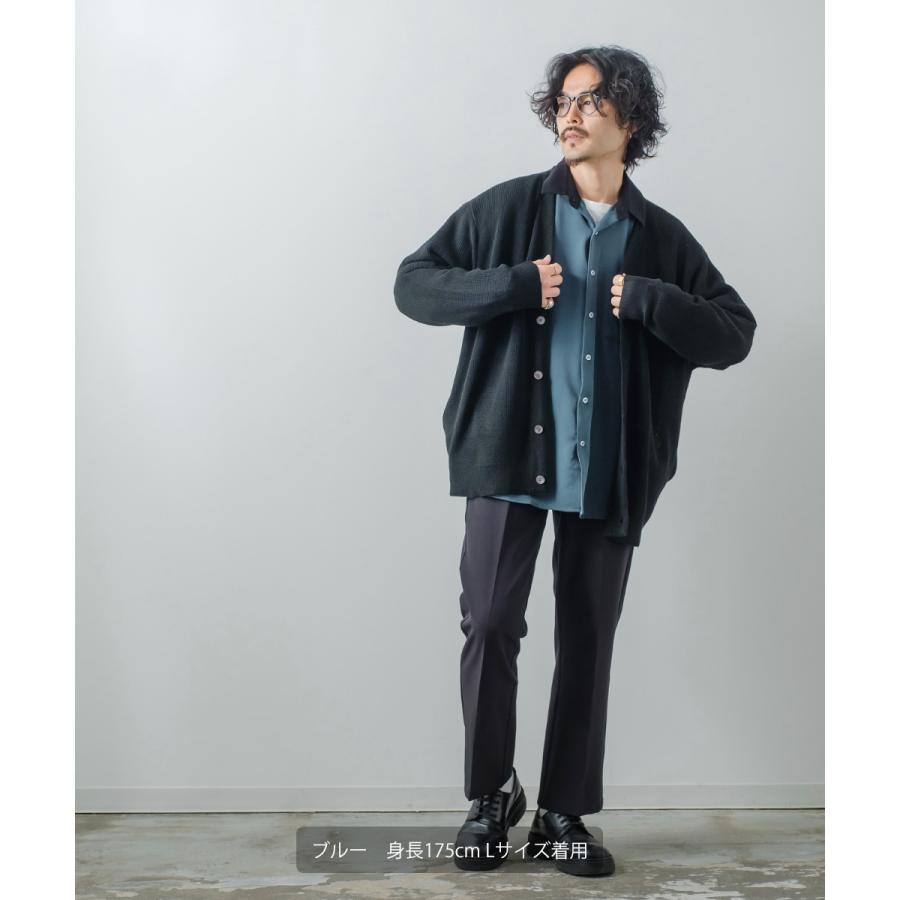 ナチュラルストレッチ クレリックシャツ メンズ 長袖 オーバーシャツ 無地 とろみ ゆったり きれいめ カジュアル モード 韓国ファッション 古着系 ホワイト 白 | improves | 08