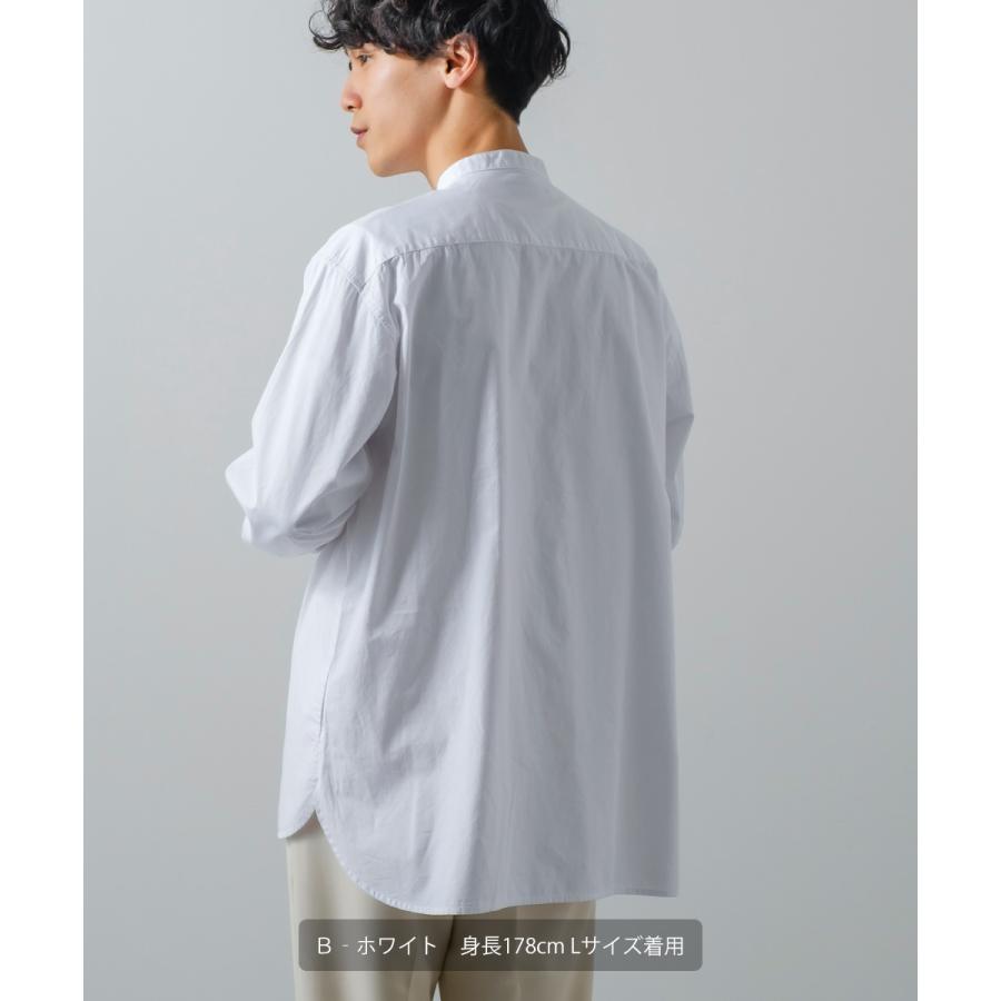 シャツ メンズ カジュアルシャツ バンドカラーシャツ 長袖 オーバーシャツ 無地 クレリックシャツ ノーカラーシャツ ビッグシルエット ゆったり 白シャツ | improves | 14