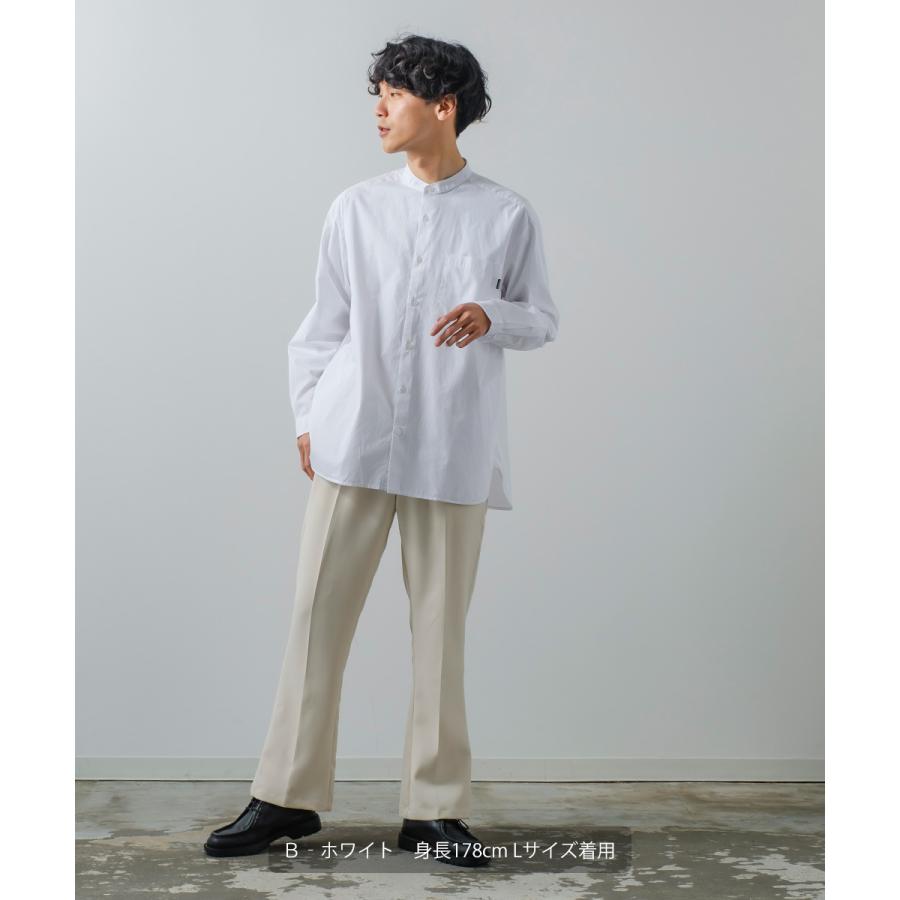 シャツ メンズ カジュアルシャツ バンドカラーシャツ 長袖 オーバーシャツ 無地 クレリックシャツ ノーカラーシャツ ビッグシルエット ゆったり 白シャツ | improves | 15