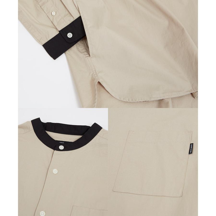 シャツ メンズ カジュアルシャツ バンドカラーシャツ 長袖 オーバーシャツ 無地 クレリックシャツ ノーカラーシャツ ビッグシルエット ゆったり 白シャツ | improves | 19