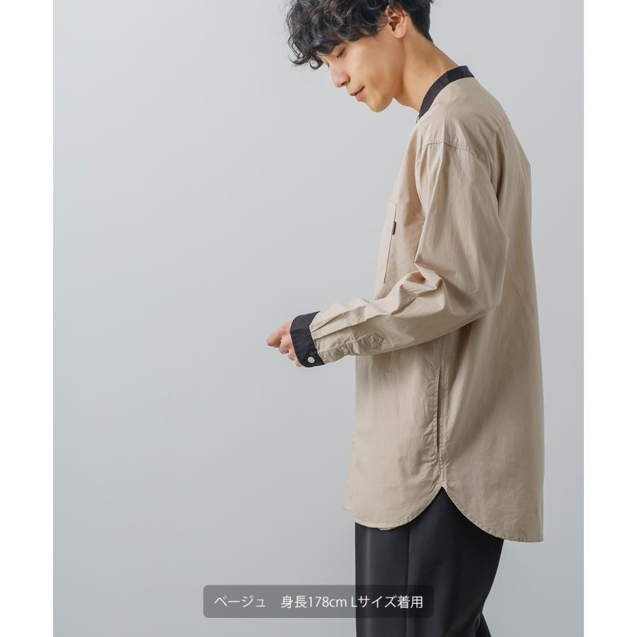 シャツ メンズ カジュアルシャツ バンドカラーシャツ 長袖 オーバーシャツ 無地 クレリックシャツ ノーカラーシャツ ビッグシルエット ゆったり 白シャツ | improves | 02