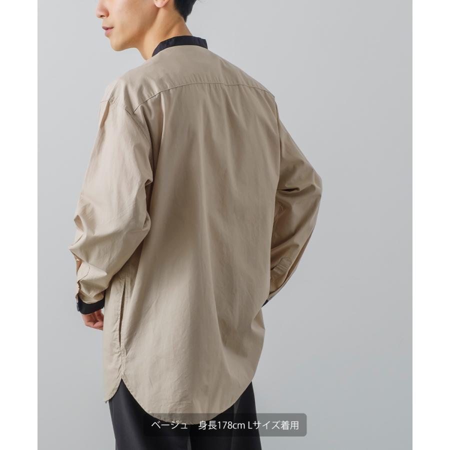 シャツ メンズ カジュアルシャツ バンドカラーシャツ 長袖 オーバーシャツ 無地 クレリックシャツ ノーカラーシャツ ビッグシルエット ゆったり 白シャツ | improves | 03