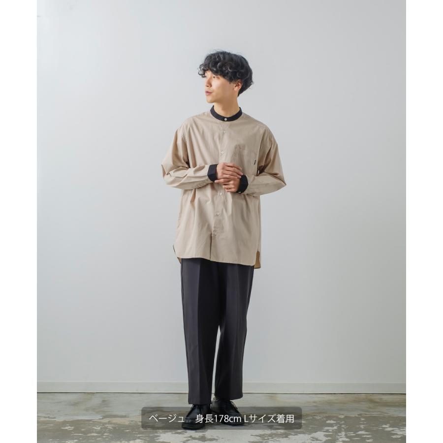 シャツ メンズ カジュアルシャツ バンドカラーシャツ 長袖 オーバーシャツ 無地 クレリックシャツ ノーカラーシャツ ビッグシルエット ゆったり 白シャツ | improves | 04