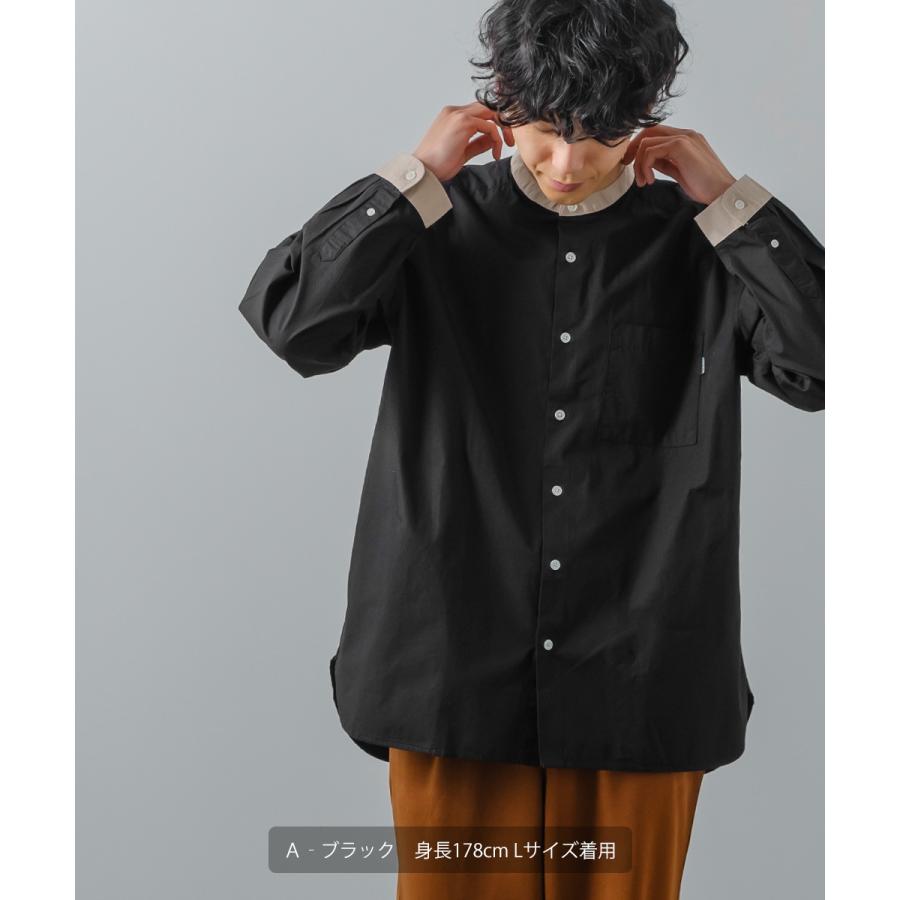 シャツ メンズ カジュアルシャツ バンドカラーシャツ 長袖 オーバーシャツ 無地 クレリックシャツ ノーカラーシャツ ビッグシルエット ゆったり 白シャツ | improves | 07