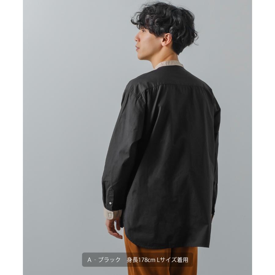 シャツ メンズ カジュアルシャツ バンドカラーシャツ 長袖 オーバーシャツ 無地 クレリックシャツ ノーカラーシャツ ビッグシルエット ゆったり 白シャツ | improves | 09