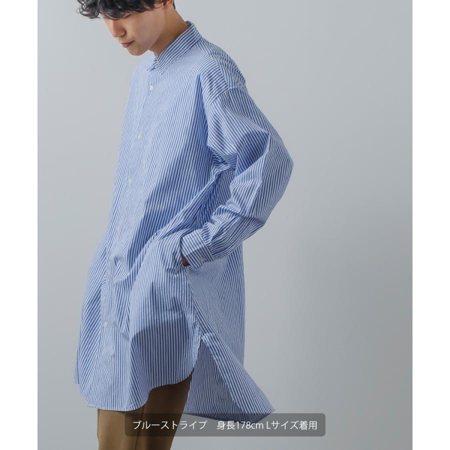 ビッグシルエット ロング丈 ブロードシャツ メンズ グランパシャツ 長袖 無地 ストライプシャツ オーバーシャツ コットン 綿100 オーバーサイズ 大きいサイズ 白 | improves | 10