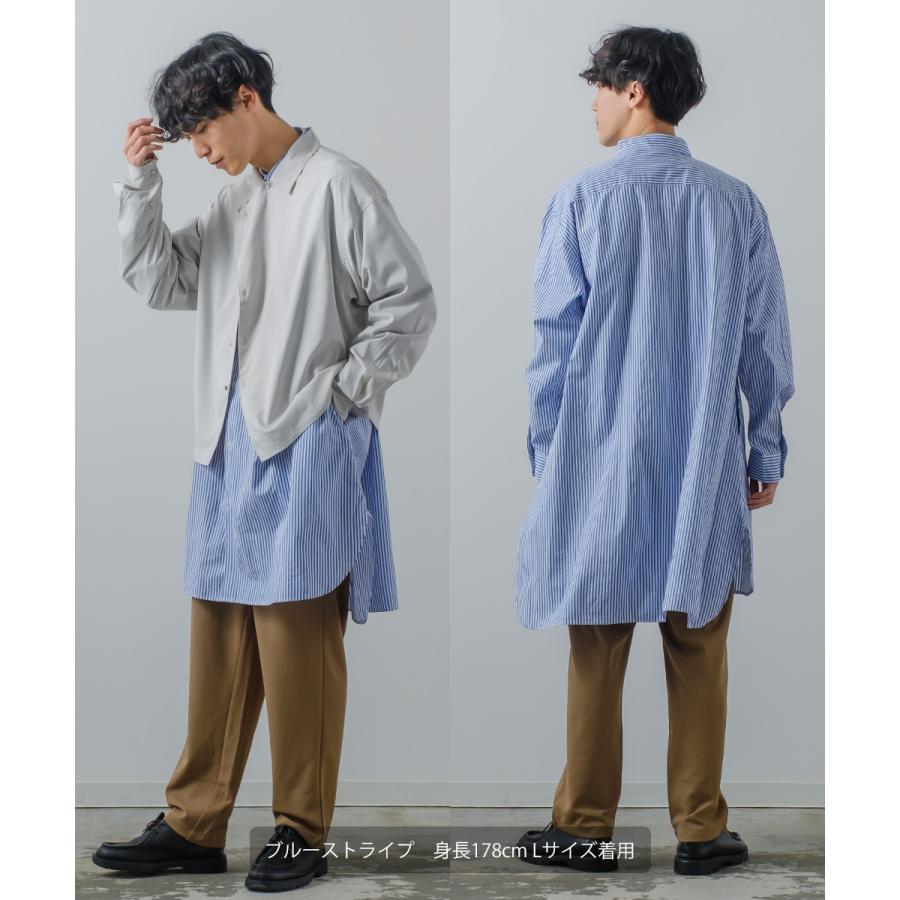 ビッグシルエット ロング丈 ブロードシャツ メンズ グランパシャツ 長袖 無地 ストライプシャツ オーバーシャツ コットン 綿100 オーバーサイズ 大きいサイズ 白 | improves | 11
