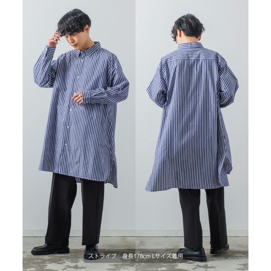 ビッグシルエット ロング丈 ブロードシャツ メンズ グランパシャツ 長袖 無地 ストライプシャツ オーバーシャツ コットン 綿100 オーバーサイズ 大きいサイズ 白 | improves | 13
