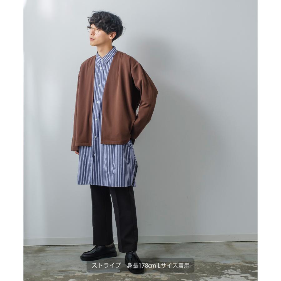 ビッグシルエット ロング丈 ブロードシャツ メンズ グランパシャツ 長袖 無地 ストライプシャツ オーバーシャツ コットン 綿100 オーバーサイズ 大きいサイズ 白 | improves | 14