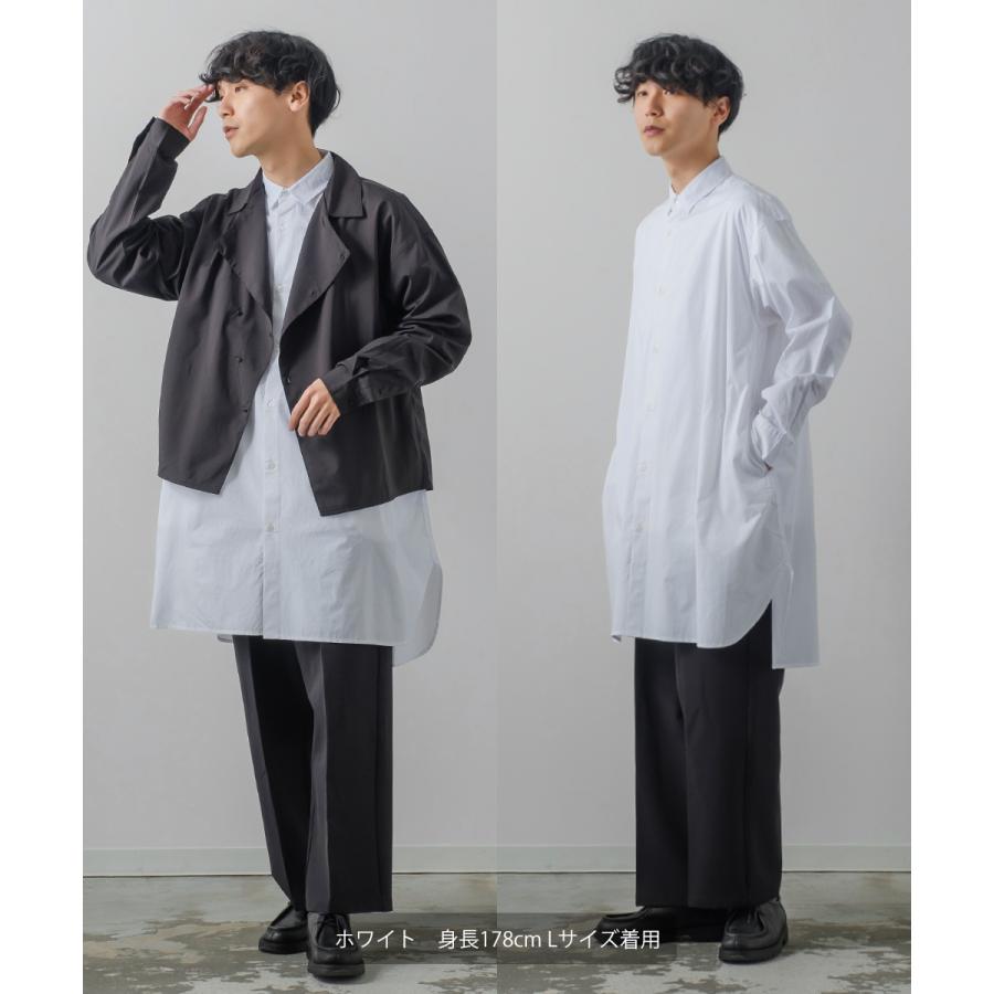 ビッグシルエット ロング丈 ブロードシャツ メンズ グランパシャツ 長袖 無地 ストライプシャツ オーバーシャツ コットン 綿100 オーバーサイズ 大きいサイズ 白 | improves | 02
