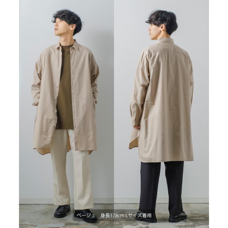 ビッグシルエット ロング丈 ブロードシャツ メンズ グランパシャツ 長袖 無地 ストライプシャツ オーバーシャツ コットン 綿100 オーバーサイズ 大きいサイズ 白 | improves | 05