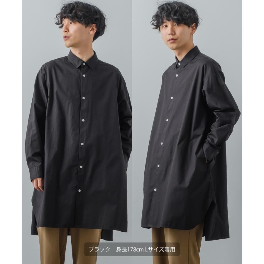ビッグシルエット ロング丈 ブロードシャツ メンズ グランパシャツ 長袖 無地 ストライプシャツ オーバーシャツ コットン 綿100 オーバーサイズ 大きいサイズ 白 | improves | 06