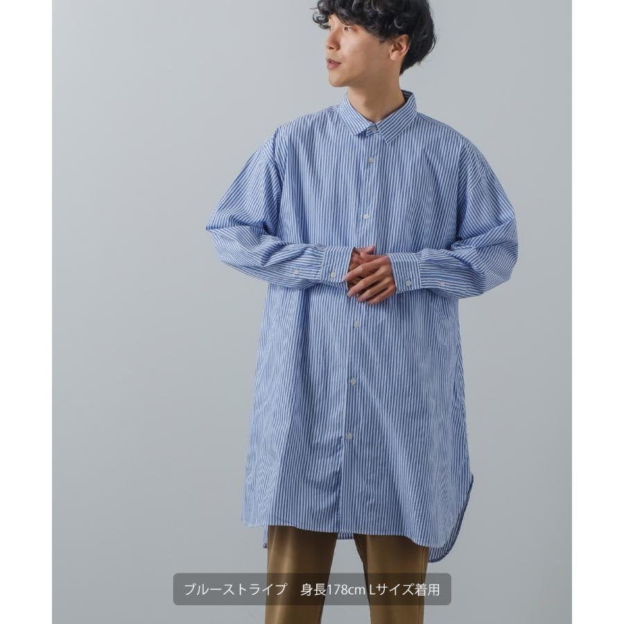 ビッグシルエット ロング丈 ブロードシャツ メンズ グランパシャツ 長袖 無地 ストライプシャツ オーバーシャツ コットン 綿100 オーバーサイズ 大きいサイズ 白 | improves | 09
