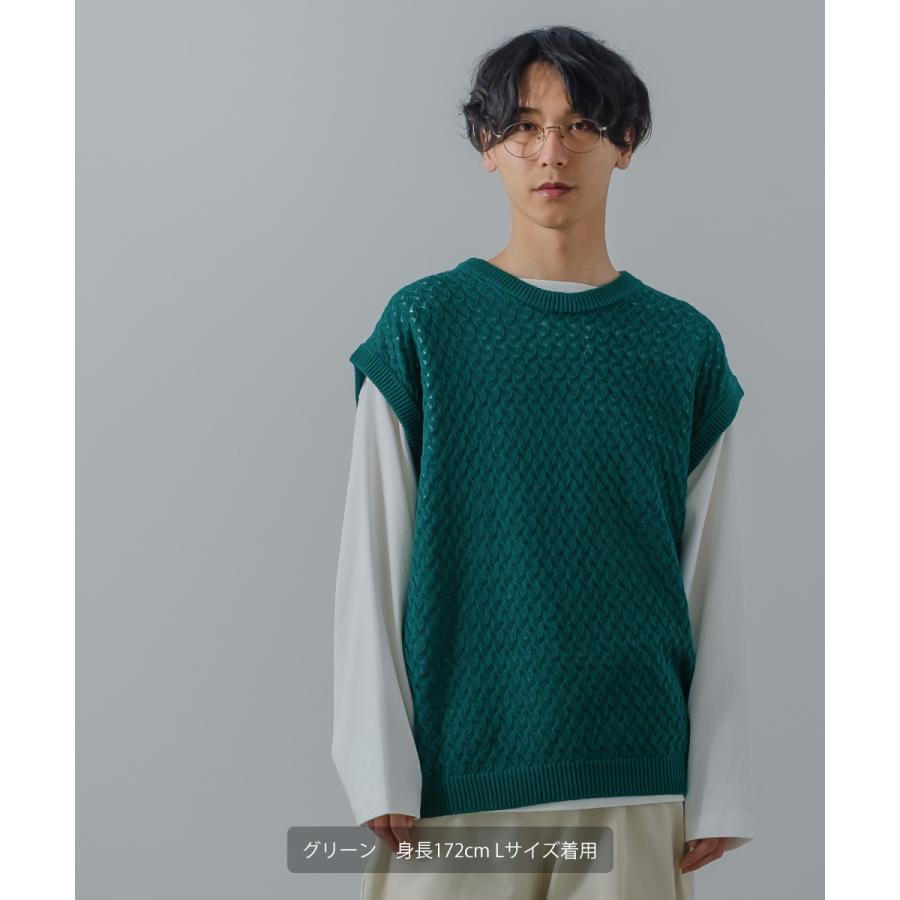 ニット ベスト メンズ オーバーサイズ 透かし編み クルーネック 丸首 ビッグシルエット 大きいサイズ ゆったり きれいめ 韓国ファッション 古着系 | improves | 11