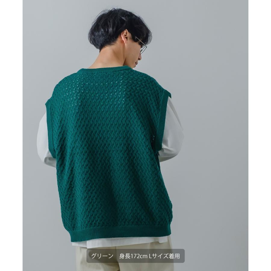 ニット ベスト メンズ オーバーサイズ 透かし編み クルーネック 丸首 ビッグシルエット 大きいサイズ ゆったり きれいめ 韓国ファッション 古着系 | improves | 12