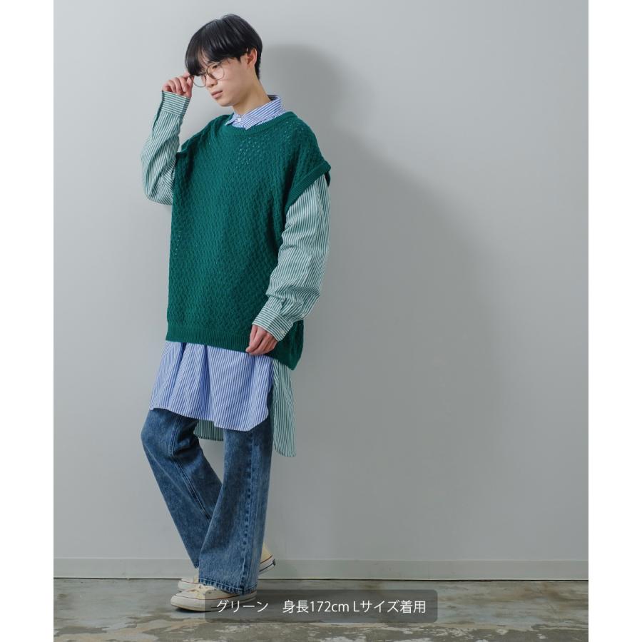 ニット ベスト メンズ オーバーサイズ 透かし編み クルーネック 丸首 ビッグシルエット 大きいサイズ ゆったり きれいめ 韓国ファッション 古着系 | improves | 14