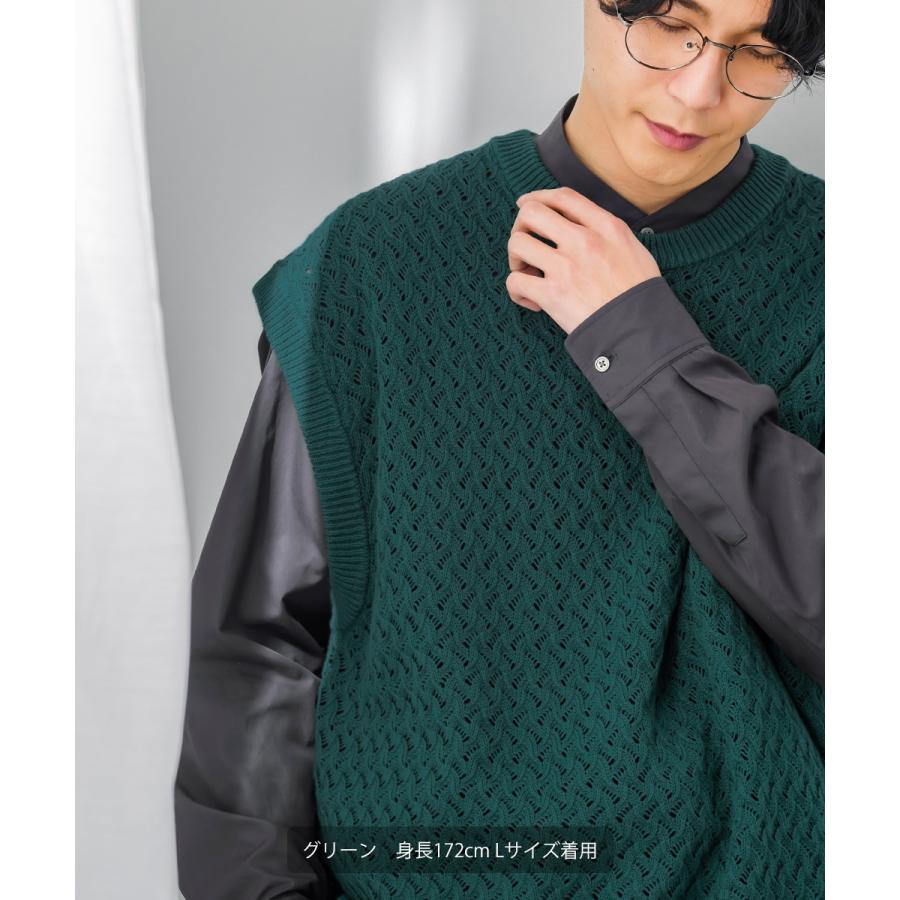 ニット ベスト メンズ オーバーサイズ 透かし編み クルーネック 丸首 ビッグシルエット 大きいサイズ ゆったり きれいめ 韓国ファッション 古着系 | improves | 15