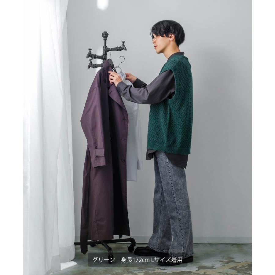 ニット ベスト メンズ オーバーサイズ 透かし編み クルーネック 丸首 ビッグシルエット 大きいサイズ ゆったり きれいめ 韓国ファッション 古着系 | improves | 16