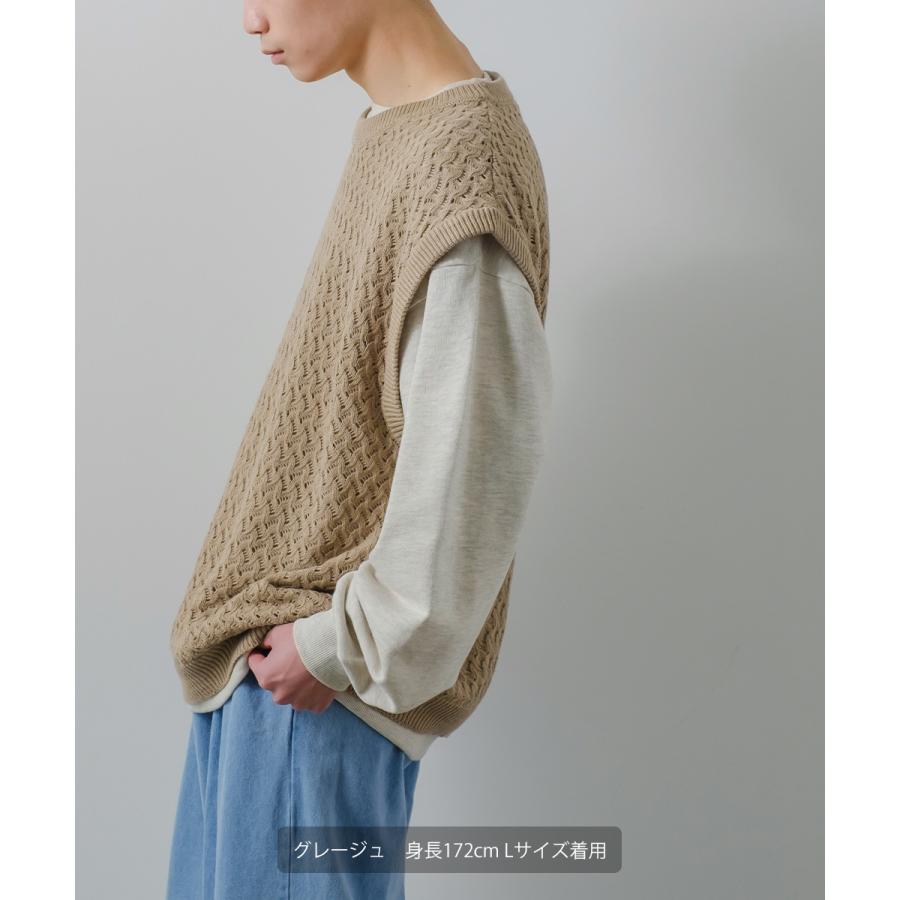 ニット ベスト メンズ オーバーサイズ 透かし編み クルーネック 丸首 ビッグシルエット 大きいサイズ ゆったり きれいめ 韓国ファッション 古着系 | improves | 02