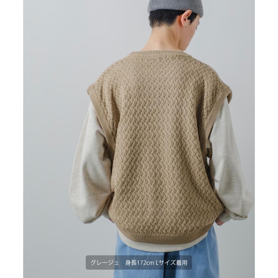 ニット ベスト メンズ オーバーサイズ 透かし編み クルーネック 丸首 ビッグシルエット 大きいサイズ ゆったり きれいめ 韓国ファッション 古着系 | improves | 03