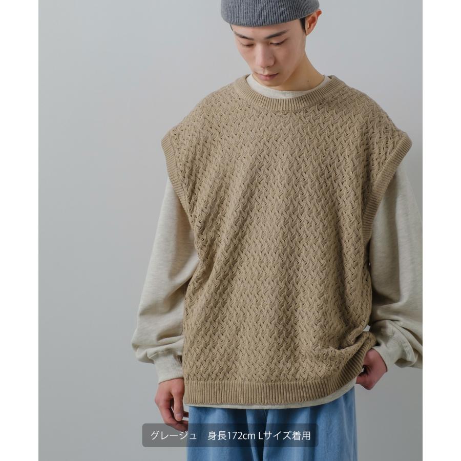 ニット ベスト メンズ オーバーサイズ 透かし編み クルーネック 丸首 ビッグシルエット 大きいサイズ ゆったり きれいめ 韓国ファッション 古着系 | improves | 04