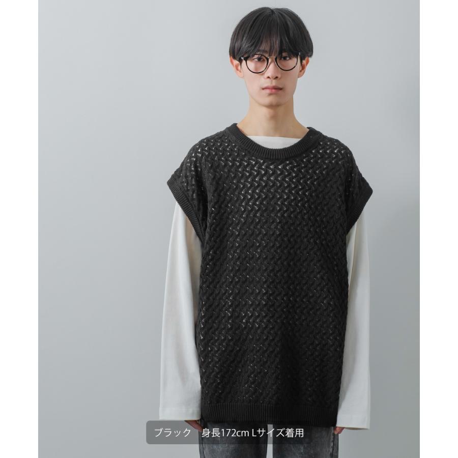 ニット ベスト メンズ オーバーサイズ 透かし編み クルーネック 丸首 ビッグシルエット 大きいサイズ ゆったり きれいめ 韓国ファッション 古着系 | improves | 07
