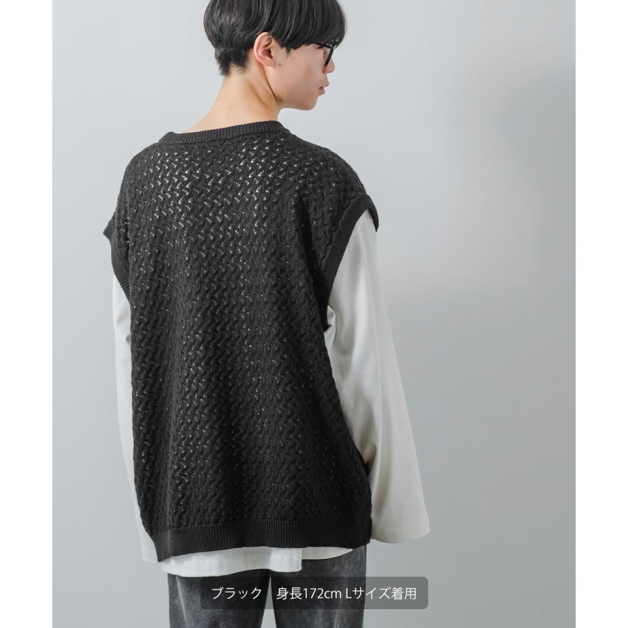ニット ベスト メンズ オーバーサイズ 透かし編み クルーネック 丸首 ビッグシルエット 大きいサイズ ゆったり きれいめ 韓国ファッション 古着系 | improves | 09