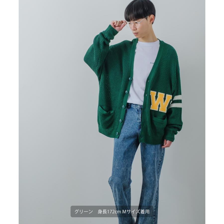 ニット カーディガン メンズ レタード ロゴ ワッペン付 Vネック アワードカーディガン トラッド レトロ ストリート きれいめ アメカジ 古着MIX 長袖 | improves | 15