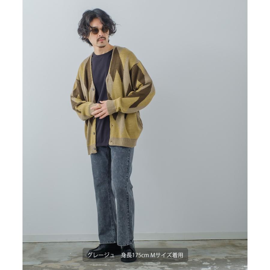 総柄ジャガードカーディガン メンズ アーガイル Vネック カーディガン ビッグシルエット オーバーサイズ ドロップショルダー ゆったり カジュアル | improves | 11